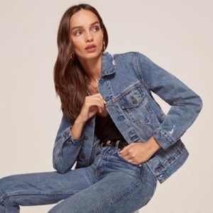 Reformation distressed medium wash denim jacket